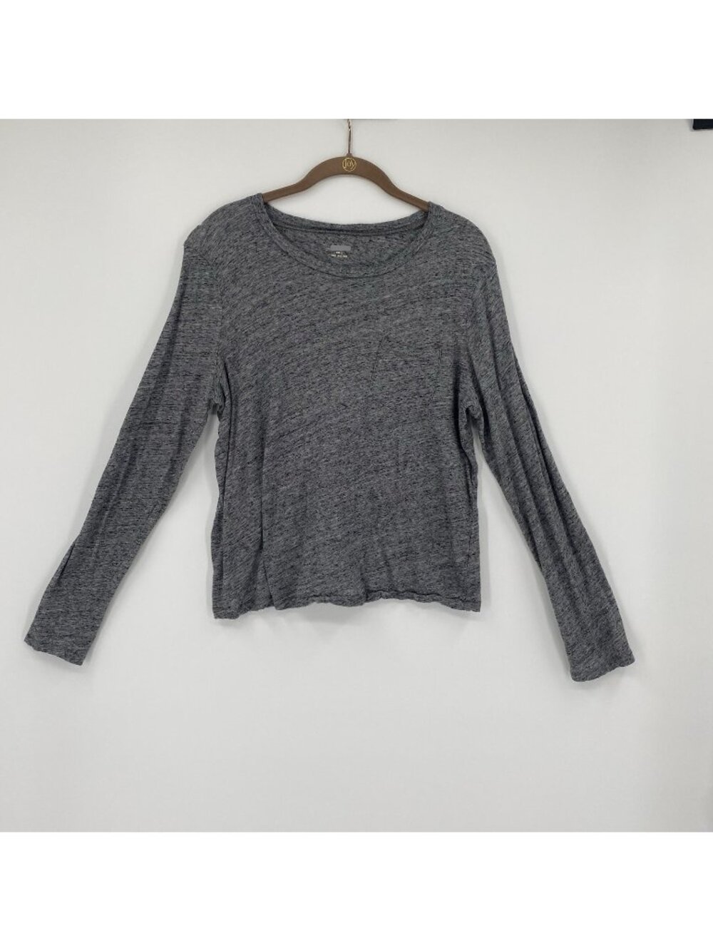 Madewell Women's Top Gray Heathered Cotton Long Sleeve Pocket Tee Shirt Size L